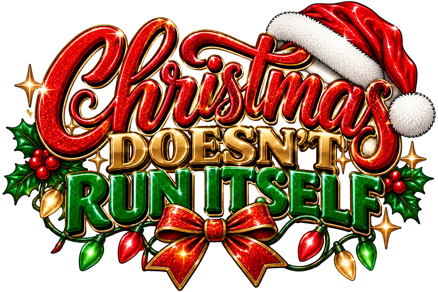 Christmas Doesn’t Run Itself — Christmas PNG design for shirts, sweatshirts & mugs. Black art sublimation & DTF print file | The Royal Edit
