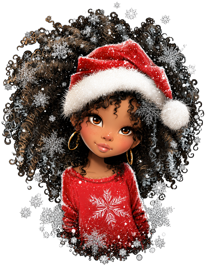 Snowflake Girl — Gold Hoops — Christmas PNG design for shirts, sweatshirts & mugs. Black art sublimation & DTF print file | The Royal Edit