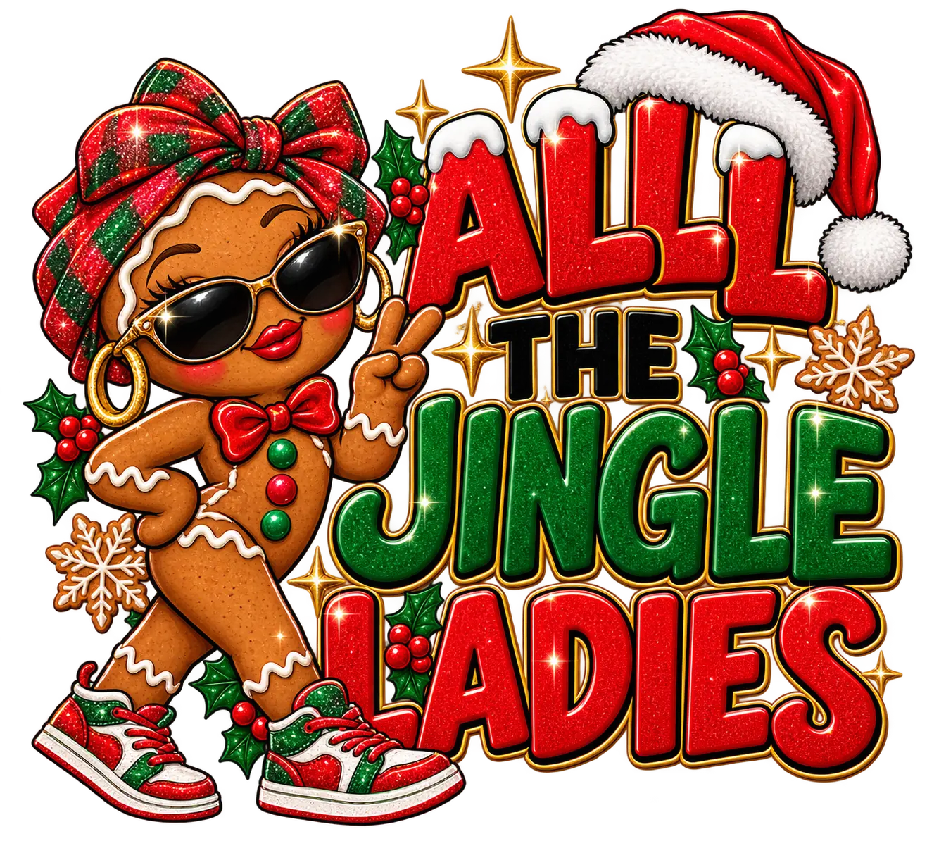 All the Jingle Ladies — Christmas PNG design for shirts, sweatshirts & mugs. Black art sublimation & DTF print file | The Royal Edit