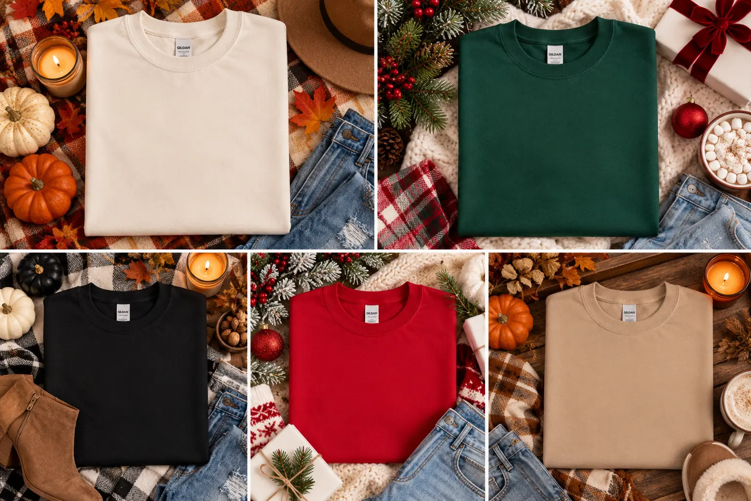 Sweatshirt Flat Lay Collection — Fall & Christmas — Christmas flat lay Christmas sweatshirt mockup. Blank sweatshirt mockup for Etsy, Shopify & print on demand | The Royal Edit