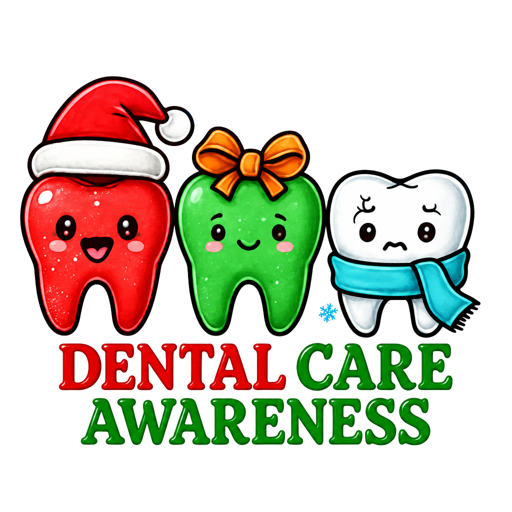 Dental Care Awareness Christmas — Christmas PNG design for shirts, sweatshirts & mugs. Black art sublimation & DTF print file | The Royal Edit