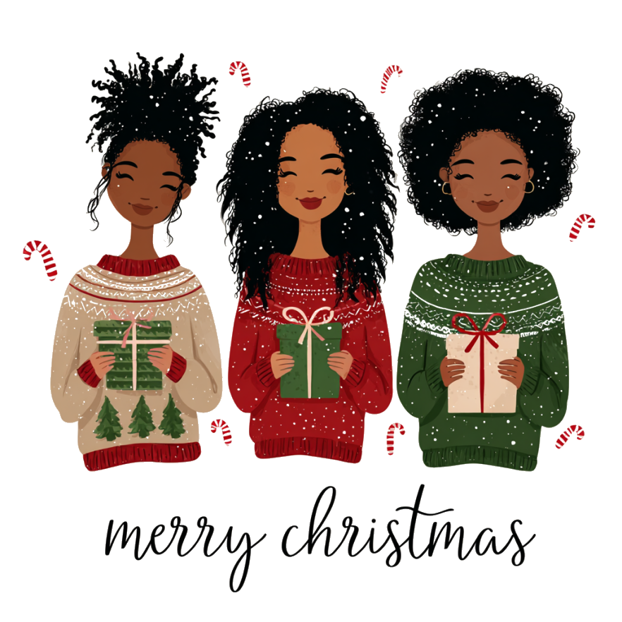 Merry Christmas Sweater Trio — Gifts — Christmas PNG design for shirts, sweatshirts & mugs. Black art sublimation & DTF print file | The Royal Edit