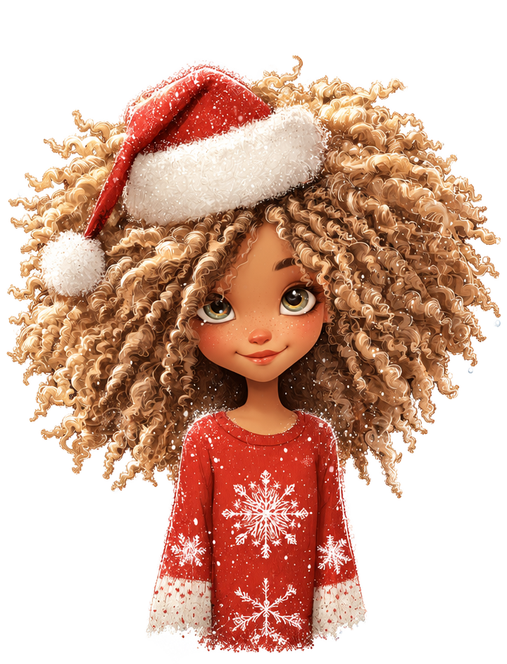Snowflake Girl — Blonde Curls — Christmas PNG design for shirts, sweatshirts & mugs. Black art sublimation & DTF print file | The Royal Edit