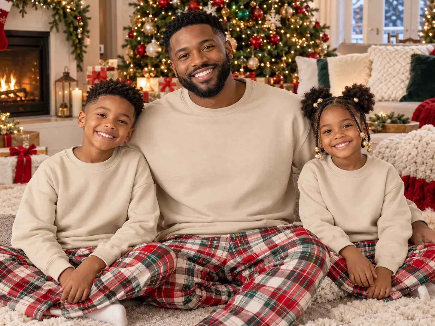 Dad & Kids Sand Crewneck Family Mockup — Black family Christmas sweatshirt mockup, matching family holiday shirts. Blank sweatshirt mockup for Etsy, Shopify & print on demand | The Royal Edit