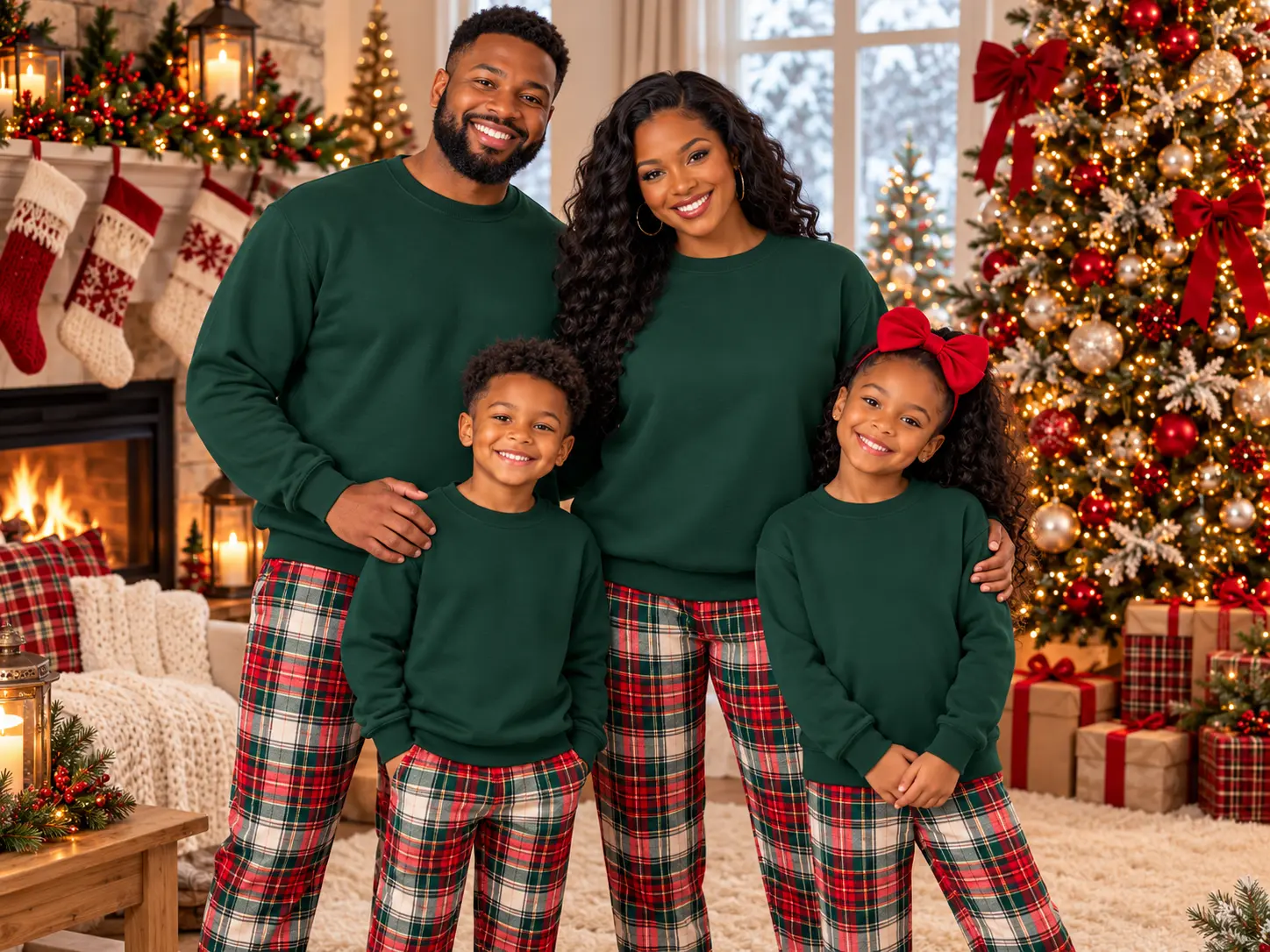 Family Green Sweatshirt Matching Pajama Mockup — Black family Christmas sweatshirt mockup, matching family holiday shirts. Blank sweatshirt mockup for Etsy, Shopify & print on demand | The Royal Edit